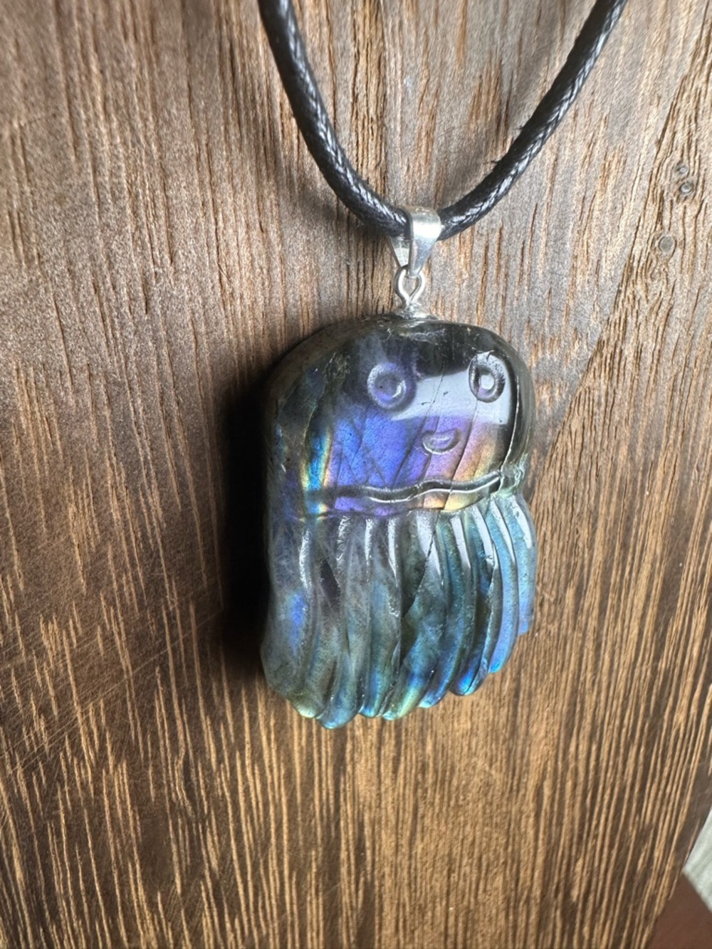 Rainbow Labradorite Jellyfish Pendant Necklace on Sterling Silver Bail and Chain - Picture 8 of 12